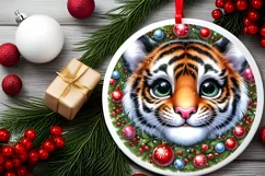 Christmas Tiger Round Ornament Sublimation PNG Product Image 2