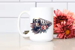 Watercolor Vintage Dirty Subway Train with Flowers Clipart Product Image 2