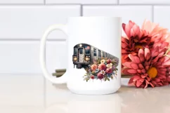 Watercolor Vintage Dirty Subway Train with Flowers Clipart Product Image 2