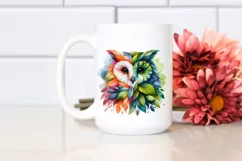 Vibrant Owl with Plant Leaves, PNG Product Image 2
