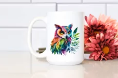 Vibrant Owl with Plant Leaves, PNG Product Image 2