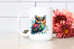 Vibrant Owl with Plant Leaves, PNG Product Image 2