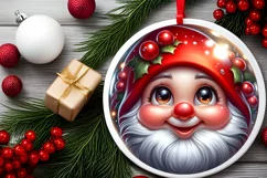 Christmas Gnome Round Ornament Sublimation PNG Product Image 2
