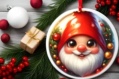 Christmas Gnome Round Ornament Sublimation PNG Product Image 2