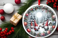 Watercolor Christmas Gnomes Round Ornament Sublimation PNG Product Image 2