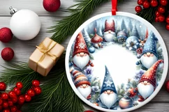 Watercolor Christmas Gnomes Round Ornament Sublimation PNG Product Image 2