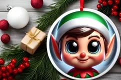 Christmas Elf Round Ornament Sublimation PNG Product Image 2