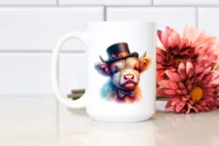 Highland Cow with Top Hat, Watercolor PNG Product Image 2