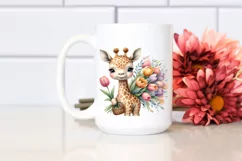 Cute Baby Giraffe with Flowers PNG Product Image 2