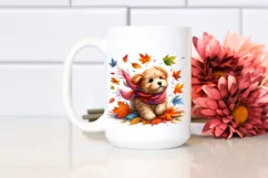 Playful Dog with Leaves PNG Product Image 2