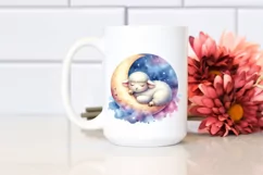 Colorful Lamb Sleeping on Moon | Watercolor Clipart Product Image 2
