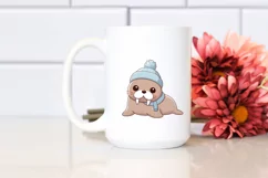 Cute Baby Walrus with Christmas Tree, PNG Product Image 2