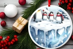 Watercolor Christmas Penguins Ornament Product Image 2