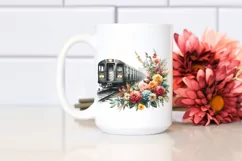Vintage Subway Train Flowers Watercolor Clipart Product Image 2