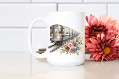 Vintage Subway Train Flowers Watercolor Clipart Product Image 2