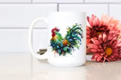 Abstract Vibrant Watercolor Chicken with Flowers PNG Product Image 2