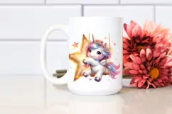 Cute Baby Unicorn on Swing Clipart Product Image 2