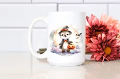 Washed Watercolor Otter on Halloween Cloud PNG Product Image 2