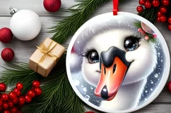Christmas Swan Round Ornament Sublimation PNG Product Image 2