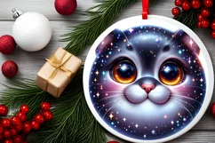 Christmas Cat Round Ornament Sublimation PNG Product Image 2