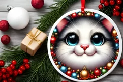 Christmas Cat Round Ornament Sublimation PNG Product Image 2
