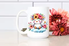 Cute Cartoon Baby Chicken on Cloud with Flower Crown PNG Product Image 2