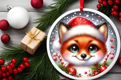 Christmas Fox Round Ornament Sublimation PNG Product Image 2
