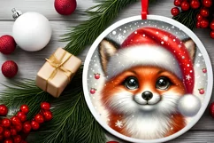 Christmas Fox Round Ornament Sublimation PNG Product Image 1