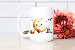 Funny Halloween Moon Watercolor Clipart Product Image 2