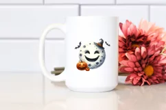 Funny Watercolor Haloween Moon | Haloween Clipart Product Image 2
