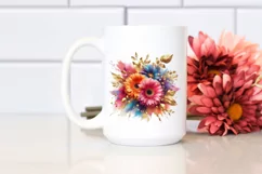 Abstract Vibrant Bouquet Gold Foil Gerbera | Clipart Product Image 2