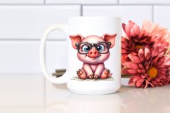 Watercolor Funny Pig Sitting Clipart Product Image 2