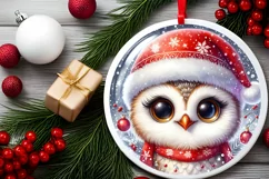 Christmas Owl Round Ornament Sublimation PNG Product Image 2