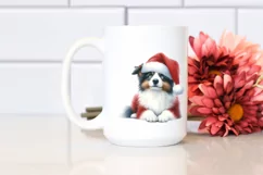 colorful Watercolor Border Collie with Santa Hat Product Image 2