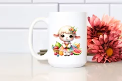 Colorful Watercolor Cute Lamb Clipart Product Image 2