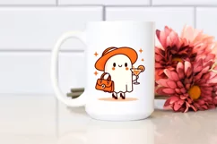Retro Simple Ghost with Purse Holding Cocktail PNG Product Image 2