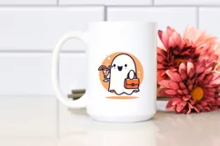 Retro Simple Ghost with Purse Holding Cocktail PNG Product Image 2
