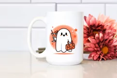 Retro Simple Ghost with Purse Holding Cocktail PNG Product Image 2