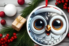 Christmas Owl Round Ornament Sublimation PNG Product Image 1