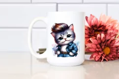 Posing Cat in Jeans, Vibrant Watercolor PNG Product Image 2
