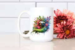 Abstract Vibrant Plant Leaves and 3D Flowers Sloth Frame PNG Product Image 2