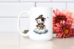 Washed Watercolor Cow on Halloween Moon PNG Product Image 2
