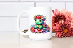 Colorful Flower Crown Turtle PNG Product Image 2