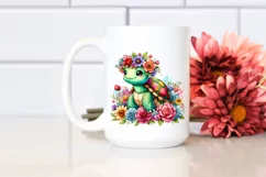 Colorful Flower Crown Turtle PNG Product Image 2