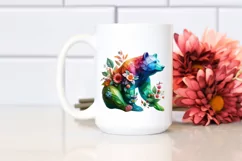 Abstract Vibrant Plant Leaves and 3D Flowers Bear Frame PNG Product Image 2