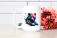 Abstract Vibrant Plant Leaves and 3D Flowers Bear Frame PNG Product Image 2