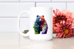 Abstract Vibrant Plant Leaves and 3D Flowers Bear Frame PNG Product Image 2