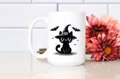 Funny Halloween Black Cat Watercolor PNG Product Image 2