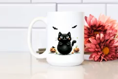 Funny Halloween Black Cat Watercolor PNG Product Image 2