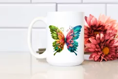 Abstract Vibrant Plant Leaves and 3D Flowers Butterfly PNG Product Image 2